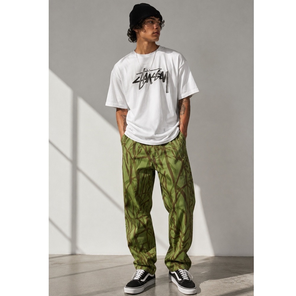 NWT Stussy Pull Up Beach Pant Camo MEN L Olive Camo Streetwear Cotton ARCHIVE